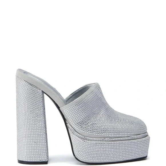 Silver Rhinestone Platform Mules - Picture 2 of 4